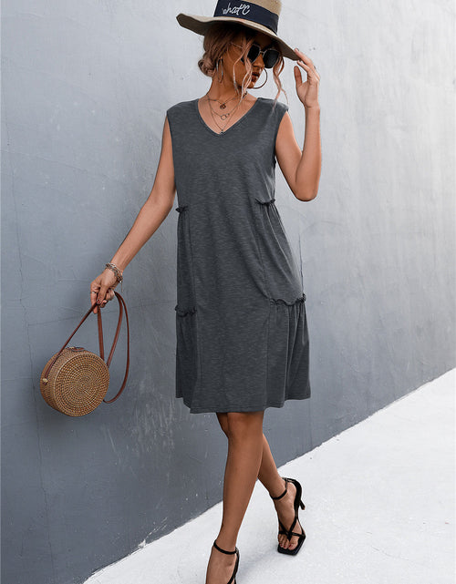 Load image into Gallery viewer, V-Neck Frill Trim Sleeveless Dress
