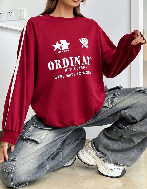 Load image into Gallery viewer, Letter Graphic Round Neck Long Sleeve Sweatshirt
