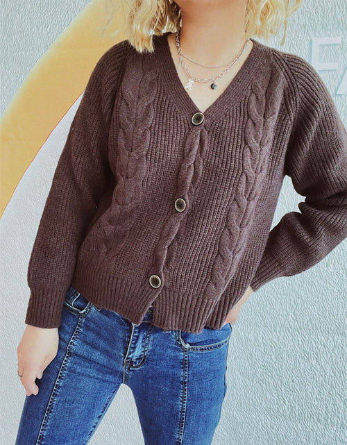Load image into Gallery viewer, Cable-Knit V-Neck Button Down Long Sleeve Cardigan

