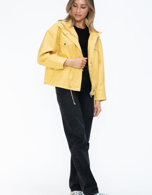 Load image into Gallery viewer, How Dare U Drawstring Hem PU Leather Zip Up Jacket
