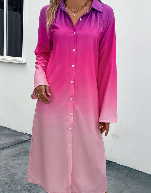 Load image into Gallery viewer, Perfee Gradient Long Sleeve Shirt Dress
