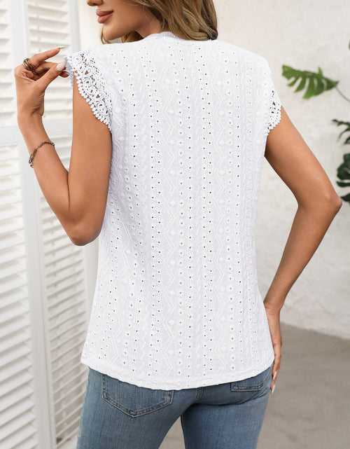 Load image into Gallery viewer, Lace Detail Round Neck Cap Sleeve Top
