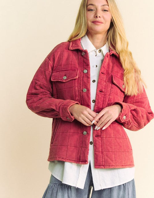 Load image into Gallery viewer, Davi &amp; Dani Quilted Button Down Shacket with Chest Pockets
