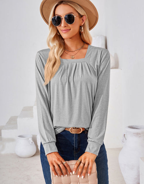 Load image into Gallery viewer, Square Neck Ruched Long Sleeve Blouse
