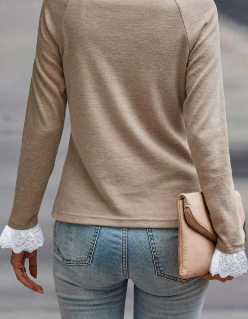 Load image into Gallery viewer, Lace Detail Round Neck Long Sleeve T-Shirt
