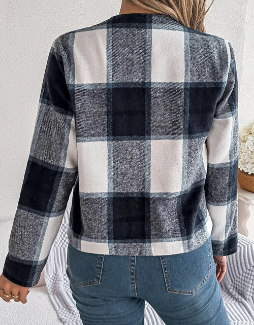 Load image into Gallery viewer, Plaid Open Front Long Sleeve Jacket
