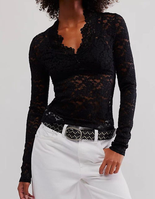 Load image into Gallery viewer, V-Neck Long Sleeve Lace Top
