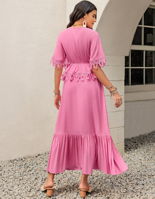 Load image into Gallery viewer, Lace Detail V-Neck Half Sleeve Midi Dress
