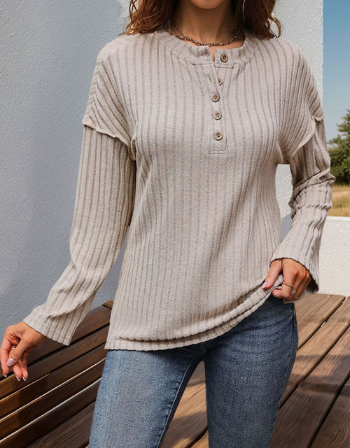 Load image into Gallery viewer, Perfee Slit Half Button Long Sleeve T-Shirt
