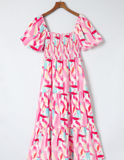 Load image into Gallery viewer, Printed Square Neck Tied Smocked Dress
