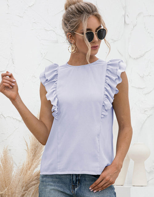 Load image into Gallery viewer, Round Neck Tied Open Back Flutter Sleeve Top
