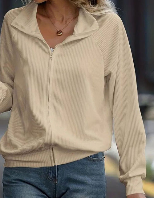 Load image into Gallery viewer, Zip Up Collared Neck Raglan Sleeve Jacket
