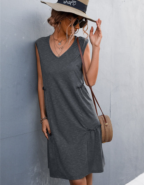 Load image into Gallery viewer, V-Neck Frill Trim Sleeveless Dress

