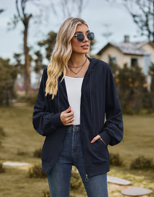 Load image into Gallery viewer, Zip Up Drawstring Long Sleeve Hooded Jacket
