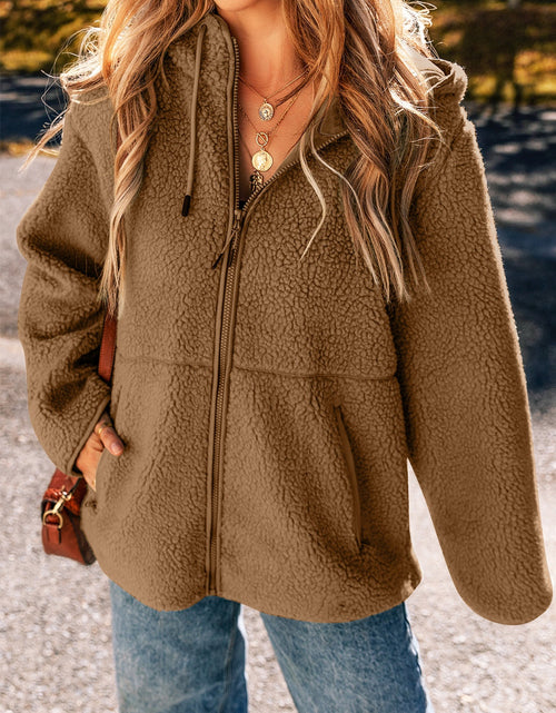 Load image into Gallery viewer, Drawstring Fleece Zip Up Hooded Jacket
