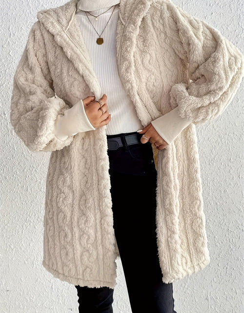 Load image into Gallery viewer, Open Front Long Sleeve Fuzzy Hooded Jacket
