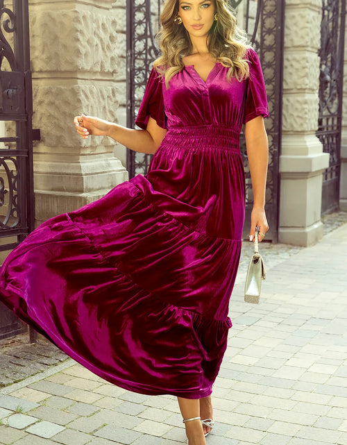 Load image into Gallery viewer, Tiered Notched Short Sleeve Dress with Pockets
