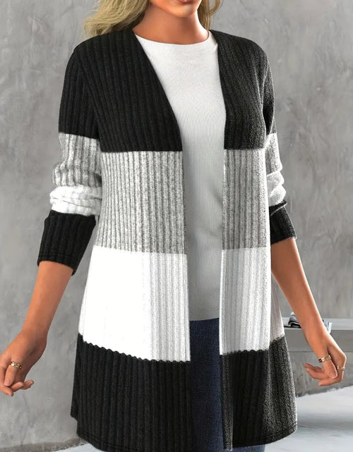 Load image into Gallery viewer, Color Block Open Front Long Sleeve Cardigan

