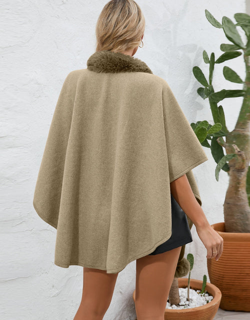 Load image into Gallery viewer, Fuzzy Trim Open Front Poncho
