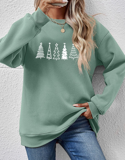 Load image into Gallery viewer, Christmas Tree Graphic Drop Shoulder Sweatshirt
