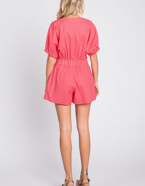 Load image into Gallery viewer, GeeGee Half Button V-Neck Linen Romper
