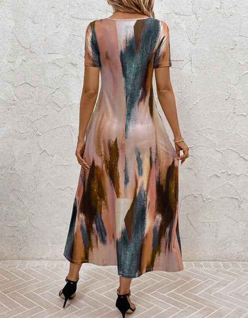 Load image into Gallery viewer, Tie-Dye V-Neck Short Sleeve Midi Tee Dress
