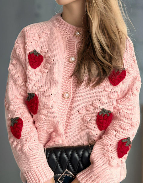 Load image into Gallery viewer, Strawberry Button Down Long Sleeve Cardigan
