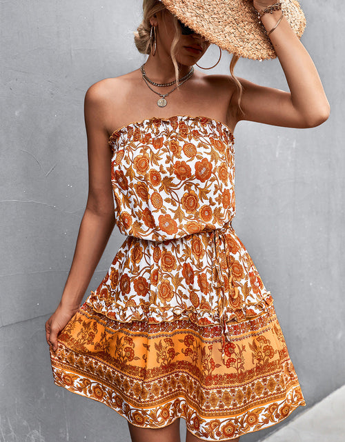 Load image into Gallery viewer, Bohemian Frill Trim Strapless Dress
