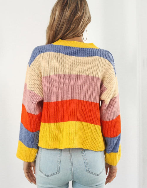 Load image into Gallery viewer, Color Block Button-Down Dropped Shoulder Cardigan
