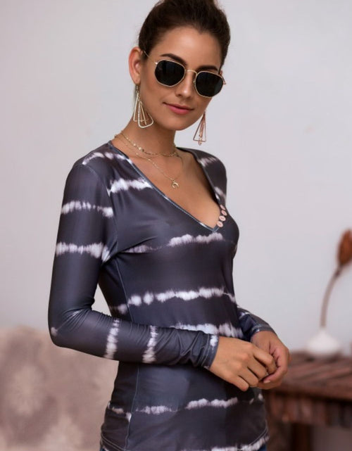 Load image into Gallery viewer, Tie-Dye Plunge Long Sleeve Top
