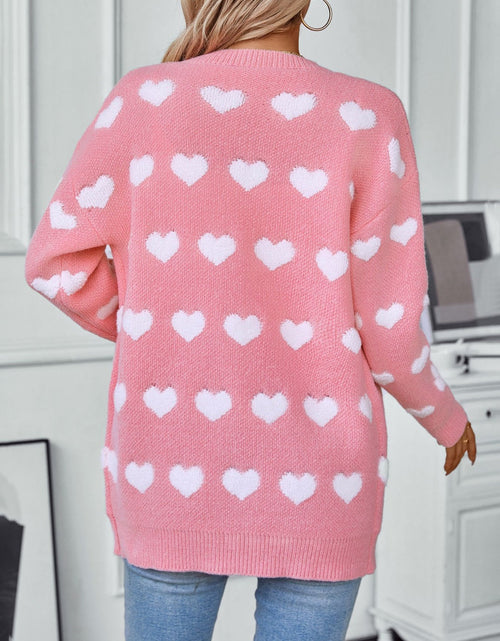 Load image into Gallery viewer, Heart V-Neck Button Up Long Sleeve Cardigan
