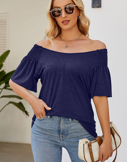Load image into Gallery viewer, Smocked Round Neck Flutter Sleeve T-Shirt
