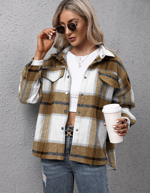 Load image into Gallery viewer, Ivy Lane Plaid Long Sleeve Shirt Jacket
