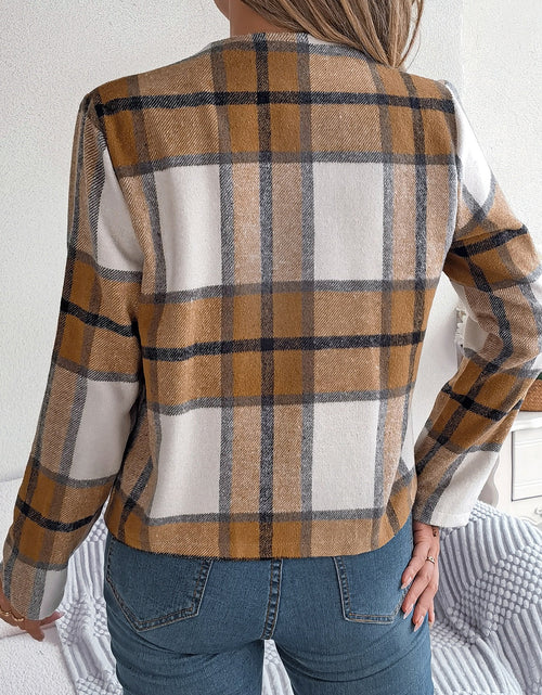 Load image into Gallery viewer, Plaid Open Front Long Sleeve Jacket
