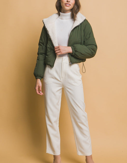 Load image into Gallery viewer, Love Tree Zip Up Cropped Hooded Sherpa Reversible Jacket
