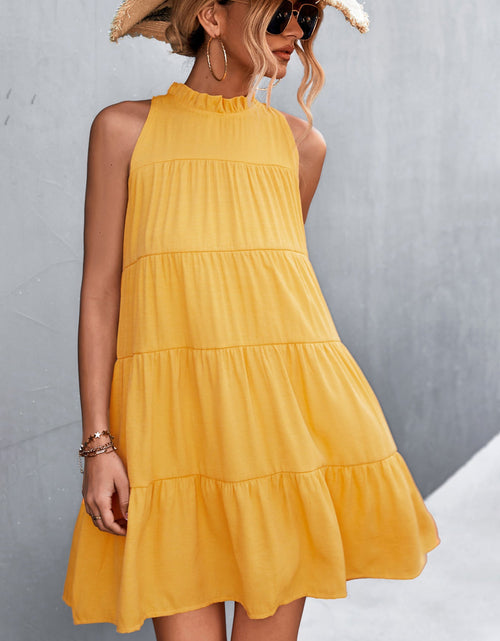 Load image into Gallery viewer, Tie Back Mock Neck Tiered Dress
