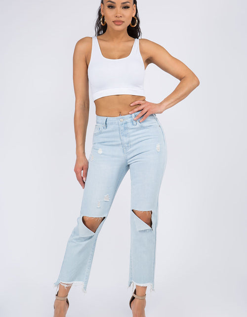 Load image into Gallery viewer, American Bazi High Waist Distressed Raw Hem Jeans
