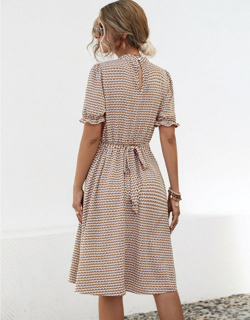 Load image into Gallery viewer, Printed Mock Neck Flounce Sleeve Dress
