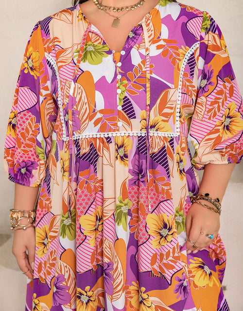 Load image into Gallery viewer, Plus Size Printed Tie Neck Maxi Dress

