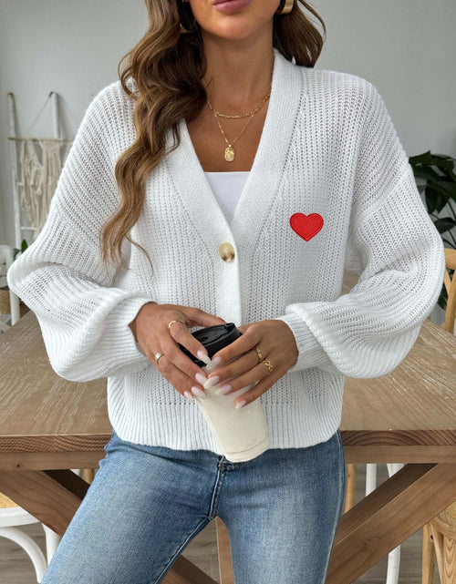 Load image into Gallery viewer, Heart Button Down V-Neck Long Sleeve Cardigan
