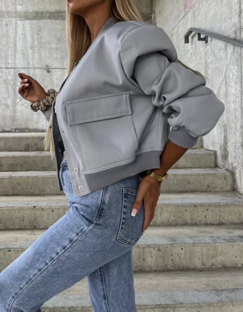 Load image into Gallery viewer, Baseball Collar Dropped Shoulder Jacket
