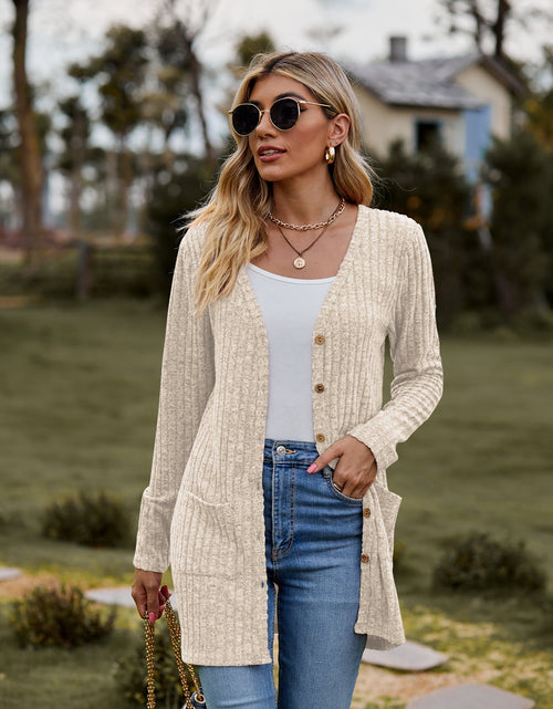 Load image into Gallery viewer, Ribbed Button-Up Cardigan with Pockets
