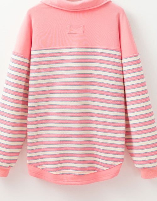 Load image into Gallery viewer, Striped Johnny Collar Long Sleeve Sweatshirt
