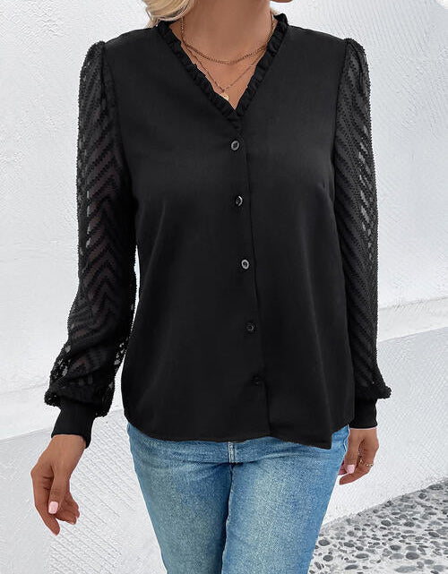 Load image into Gallery viewer, Mesh V-Neck Button Front Blouse
