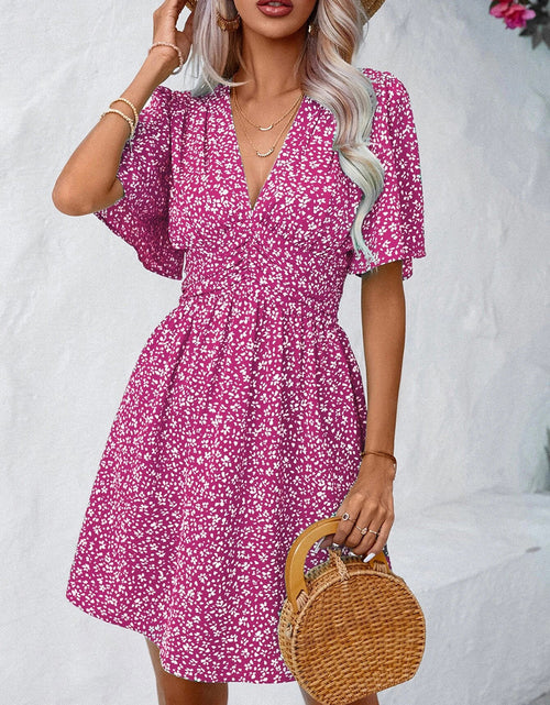 Load image into Gallery viewer, Printed V-Neck Half Sleeve Mini Dress
