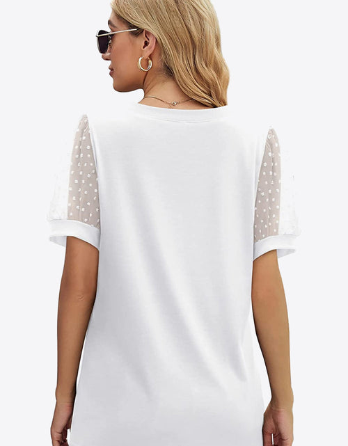 Load image into Gallery viewer, Swiss Dot Puff Sleeve V-Neck Tee
