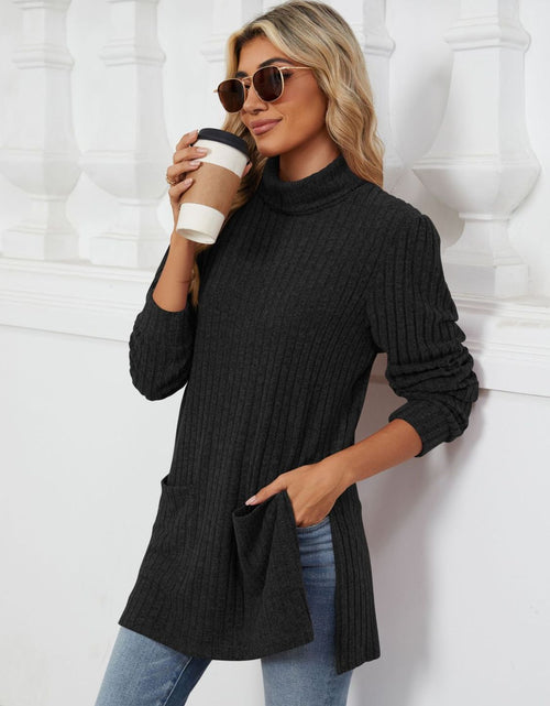 Load image into Gallery viewer, Slit Mock Neck Long Sleeve T-Shirt
