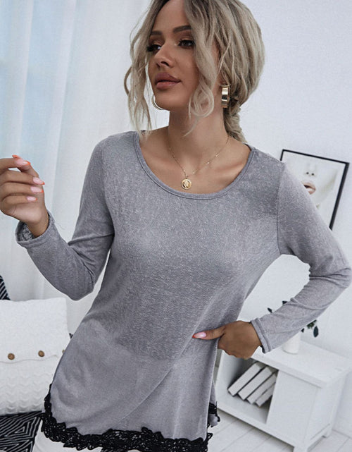 Load image into Gallery viewer, Shiny Spliced Lace Contrast Round Neck Top
