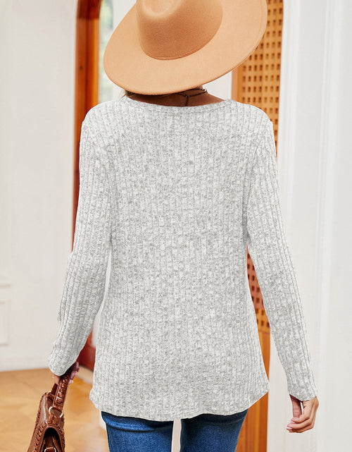 Load image into Gallery viewer, Eyelet Ribbed Round Neck Long Sleeve T-Shirt
