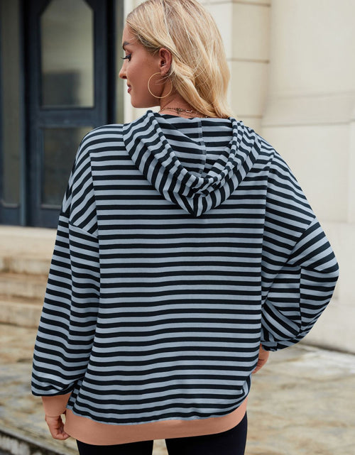 Load image into Gallery viewer, Drawstring Contrast Striped Long Sleeve Hoodie
